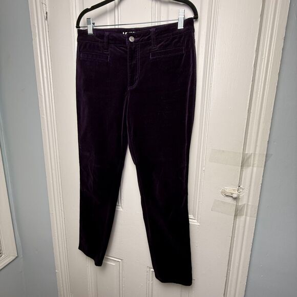Lands End Velour Pants Womens 10 Purple Mid Rise Slim Preppy Mid-Rise Stretch - Picture 1 of 10